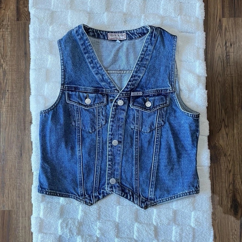 Guess Blue Denim Vest Jacket Women Medium